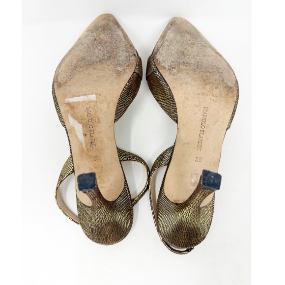 Vintage Manolo Blahnik Gold Textured Slingback Heels with Buckle Detail – EU 39 - Picture 7 of 7